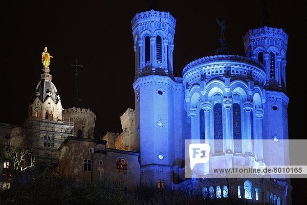 Basilika Fourviere  Light Festival  Lyon  Rhone  Frankreich  Europa