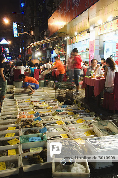 Im freien Fischmarkt und Restaurants der Region Shanghai China Asien