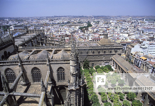 Elevated view over city  Seville  Andalucia  Spain  Europe