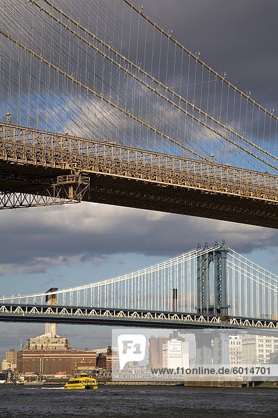Brooklyn Bridge and Brooklyn Heights skyline viewed from Lower Manhattan  New York City  New York  United States of America  North America