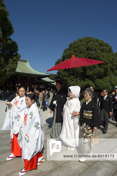 Wedding ceremony  procession  Meiji Shrine  Harajuku  Tokyo  Honshu  Japan  Asia