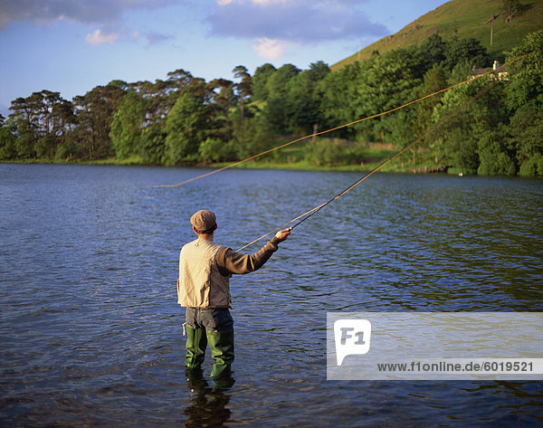 Fliegenfischen Sie am River Dee  Grampians  Schottland  Vereinigtes Königreich  Europa