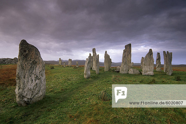Callanish (Callanais) Standing Stones  errichtet von jungsteinzeitlichen Menschen zwischen 3000 und 1500 v. Chr.  Isle of Lewis  Äußere Hebriden  Schottland  Vereinigtes Königreich  Europa