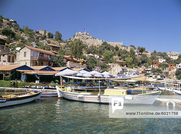 Old boats in the harbour  Kalekoy  Simena  Anatolia  Turkey  Asia Minor  Asia