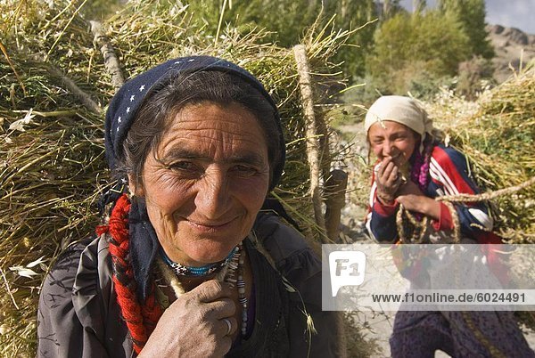 Women coming back from the field  Wakhan valley  Tajikistan  Central Asia  Asia