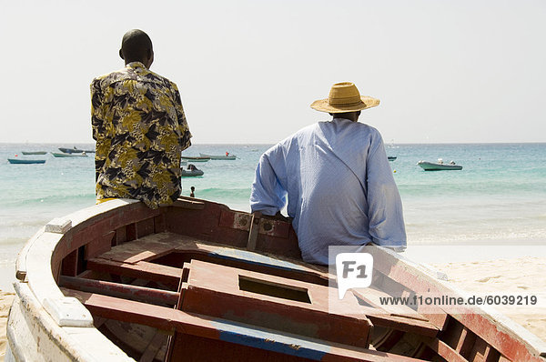 Fishing boat on beach at Santa Maria on the island of Sal (Salt)  Cape Verde Islands  Africa