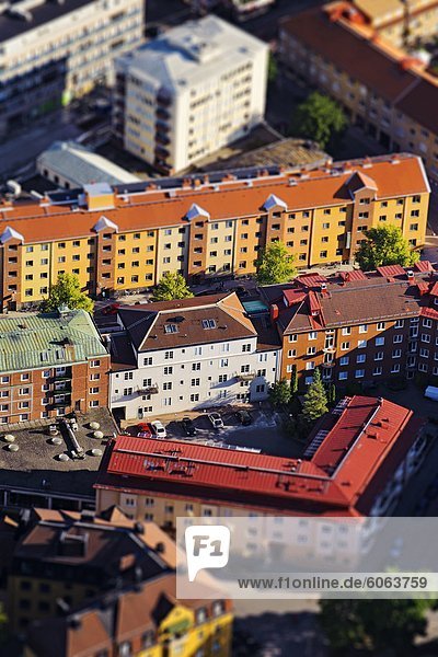 Farbaufnahme Farbe Gebäude Apartment Ansicht Luftbild Fernsehantenne