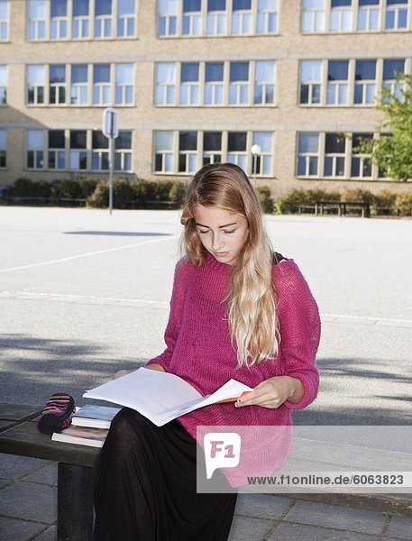Teenager-Mädchen Hausaufgaben außerhalb der Schule