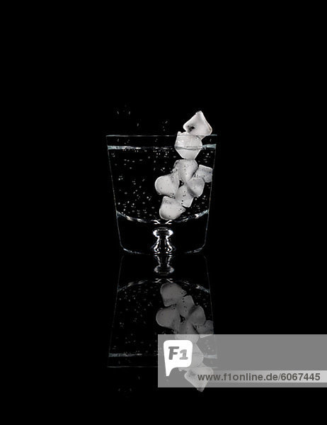 Studioaufnahme Eiswürfel im Glas Wasser