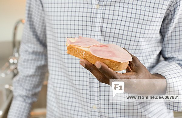 Retroadapter Mannes ' s Hand hält Sandwich