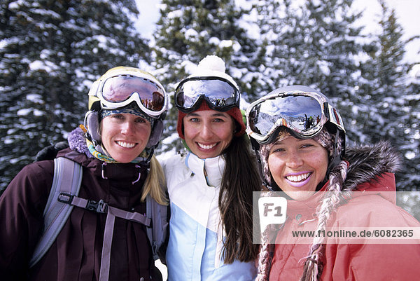 Three woman skiers at Alta  Utah.