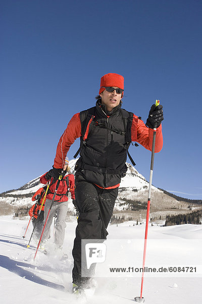 Four skiers alpine touring in Colorado.