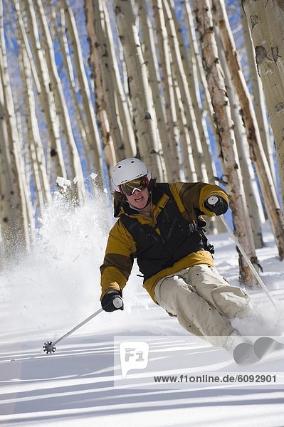 Man skiing in Aspen  Colorado.