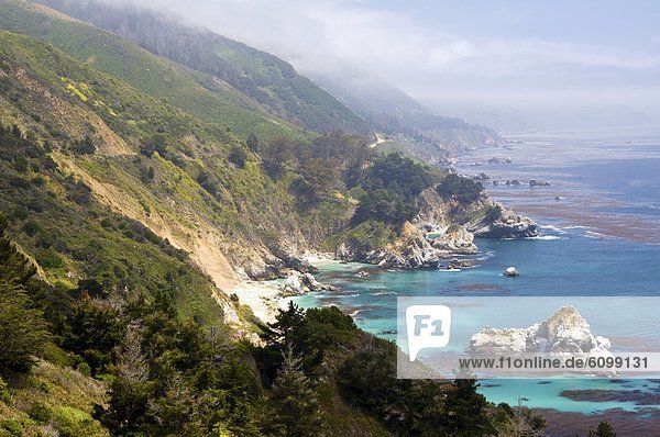 Looking south down the famous Big Sur coastline in California from historic and scenic Highway 1.