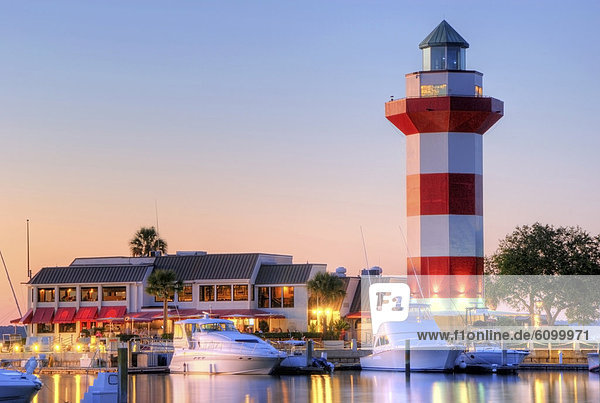 Hafen  Stadt  Wahrzeichen  Leuchtturm  Insel  Abenddämmerung  South Carolina