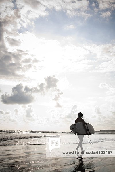 Frau  tragen  gehen  Strand  Surfboard