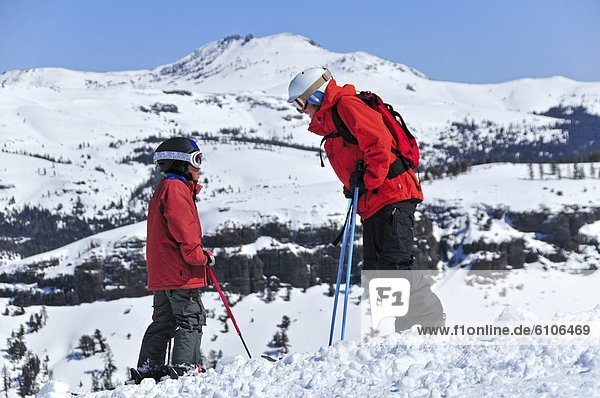 A ski instructor gives his student advice at Kirkwood Mountain Resort near South Lake Tahoe  CA.
