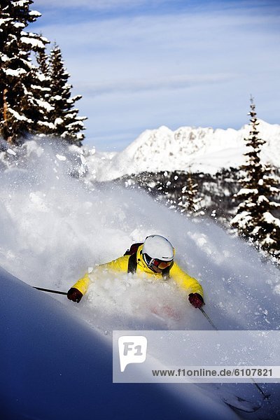 Skifahrer  Tag  Frische  drehen  Athlet  Gesichtspuder  unbewohnte  entlegene Gegend  Sonnenlicht  Colorado