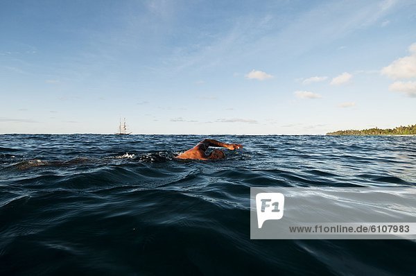 Man open ocean swimming  Rarotonga  Cook Islands.