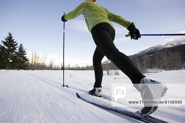 Frau  folgen  Skisport  Ski  gepflegt  Langlaufski