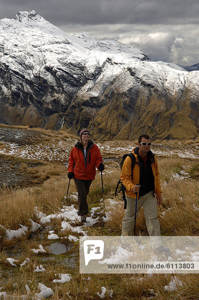 Mountain hikers in New Zealand.