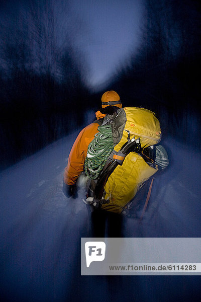 Ice climbing  New Hampshire  at dusk. (shutter drag)