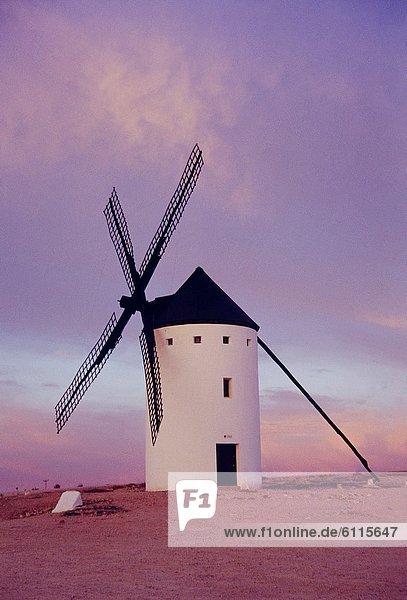 Windmill at dusk Campo de Criptana  Ciudad Real province  Castilla La Mancha  Spain