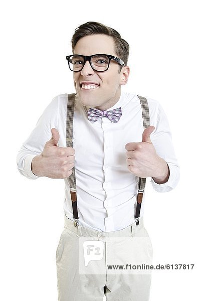 Man with glasses pulling faces and gesturing