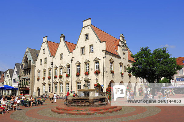 Fountain and Old Town Hall  registry office and tourist information  Haltern am See  Muensterland  North Rhine-Westphalia  Germany  Europe  PublicGround