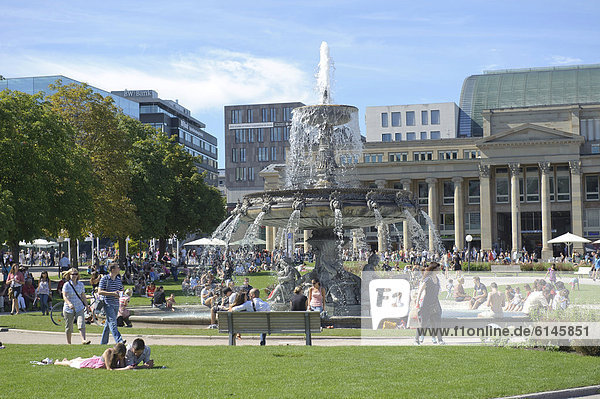 Fountain at Schlossplatz square  Stuttgart  Baden-Wuerttemberg  Germany  Europe