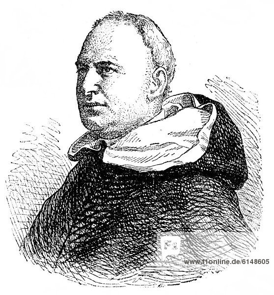 Historic drawing  19th century  portrait of Jean Baptiste Henri Lacordaire or Dominique  1802 - 1861  a French Black Friar  preacher and theologian