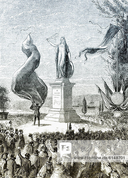 Historic drawing  19th century  unveiling of the monument to Daniele Manin  1804 - 1857 in Turin  Italy  1861