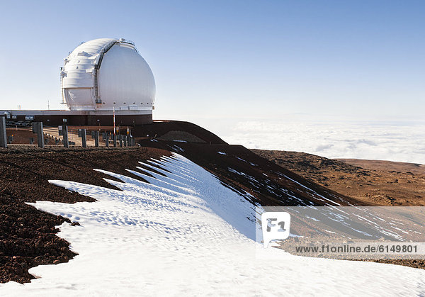 Observatory on snowy hilltop