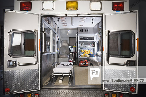 Ambulance with rear doors open