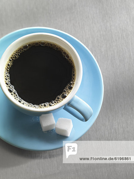 Draufsicht  Tasse  blau  Kaffee  Untertasse