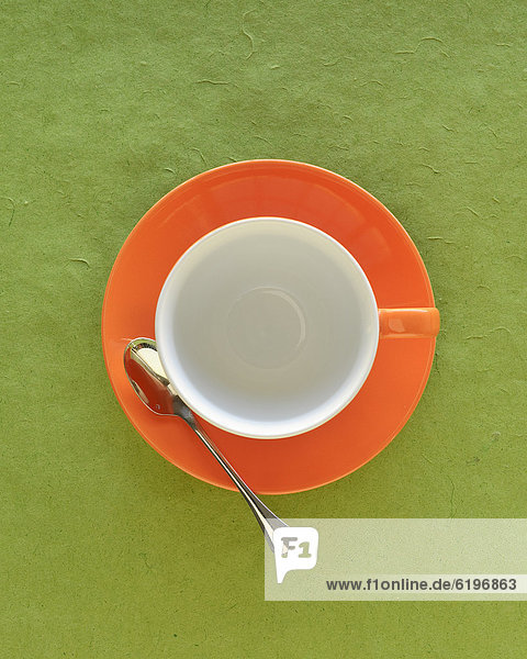 leer  Draufsicht  Tasse  Löffel  Kaffee  Untertasse  Tee