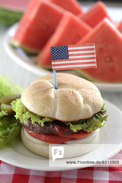 Dekoration  Fahne  amerikanisch  Wassermelone  Hamburger