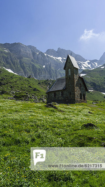 Church at Meglisalp  mountain pasture  Alpstein range  Canton of St Gallen  Switzerland  Europe