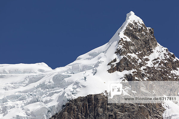 Glaciated peak  Cordillera Huayhuash  mountain range  Andes  Peru  South America