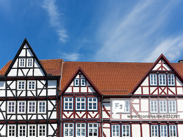 Half-timbered houses in the market square of Eschwege  Werra-Meissner district  Hesse  Germany  Europe
