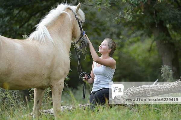 Mädchen streichelt ein Pferd