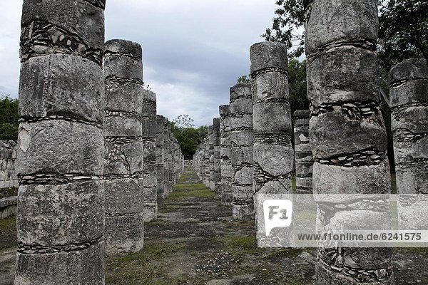 Columns in the Temple of a Thousand Warriors  Chichen Itza  UNESCO World Heritage Site  Yucatan  Mexico  North America