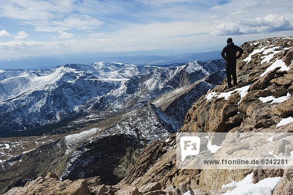 Hiker on Longs Peak Trail  Rocky Mountain National Park  Colorado  United States of America  North America