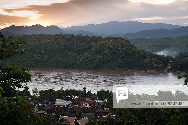 Luang Prabang and the Mekong River seen from Chom Si temple  Laos  Indochina  Southeast Asia  Asia