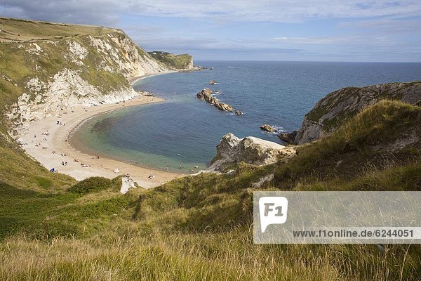 View from hill over Man O War Bay  Dorset  England  United Kingdom  Europe