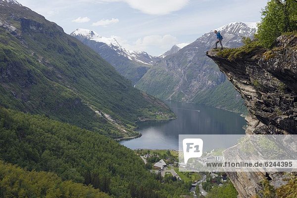 Cliff top view over Geiranger Fjord  UNESCO World Heritage Site  Western Fjords  Norway  Scandinavia  Europe