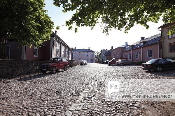Cobblestone street  Old Town  Porvoo  Uusimaa  Finland  Scandinavia  Europe