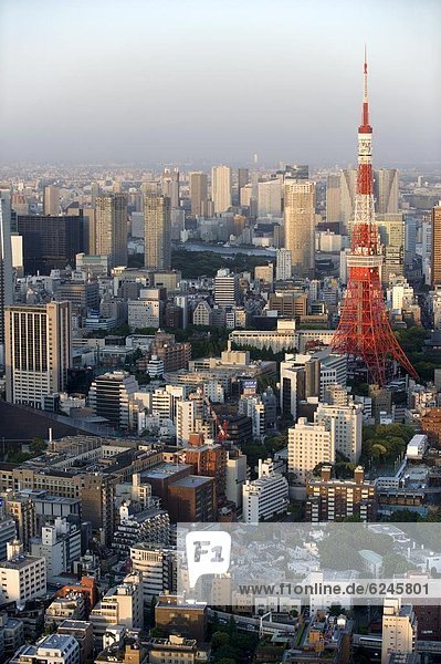 Stadt  Hügel  Tokyo  Hauptstadt  Ansicht  über  Roppongi  Luftbild  Fernsehantenne  Asien  Japan