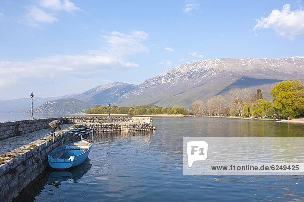 Little boat on Lake Ohrid  UNESCO World Heritage Site  Macedonia  Europe