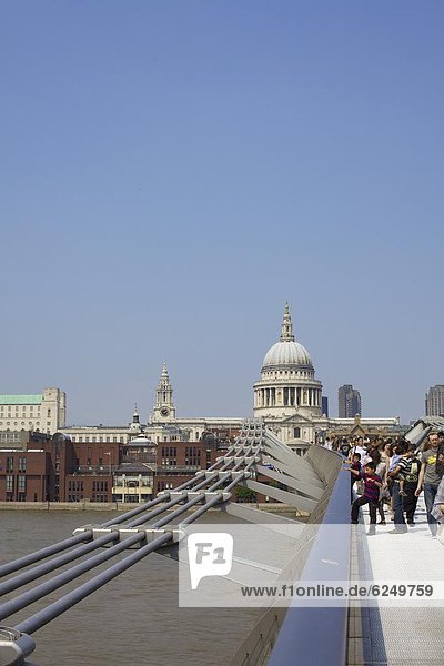 Millennium Bridge and St. Pauls Cathedral  London  England  United Kingdom  Europe